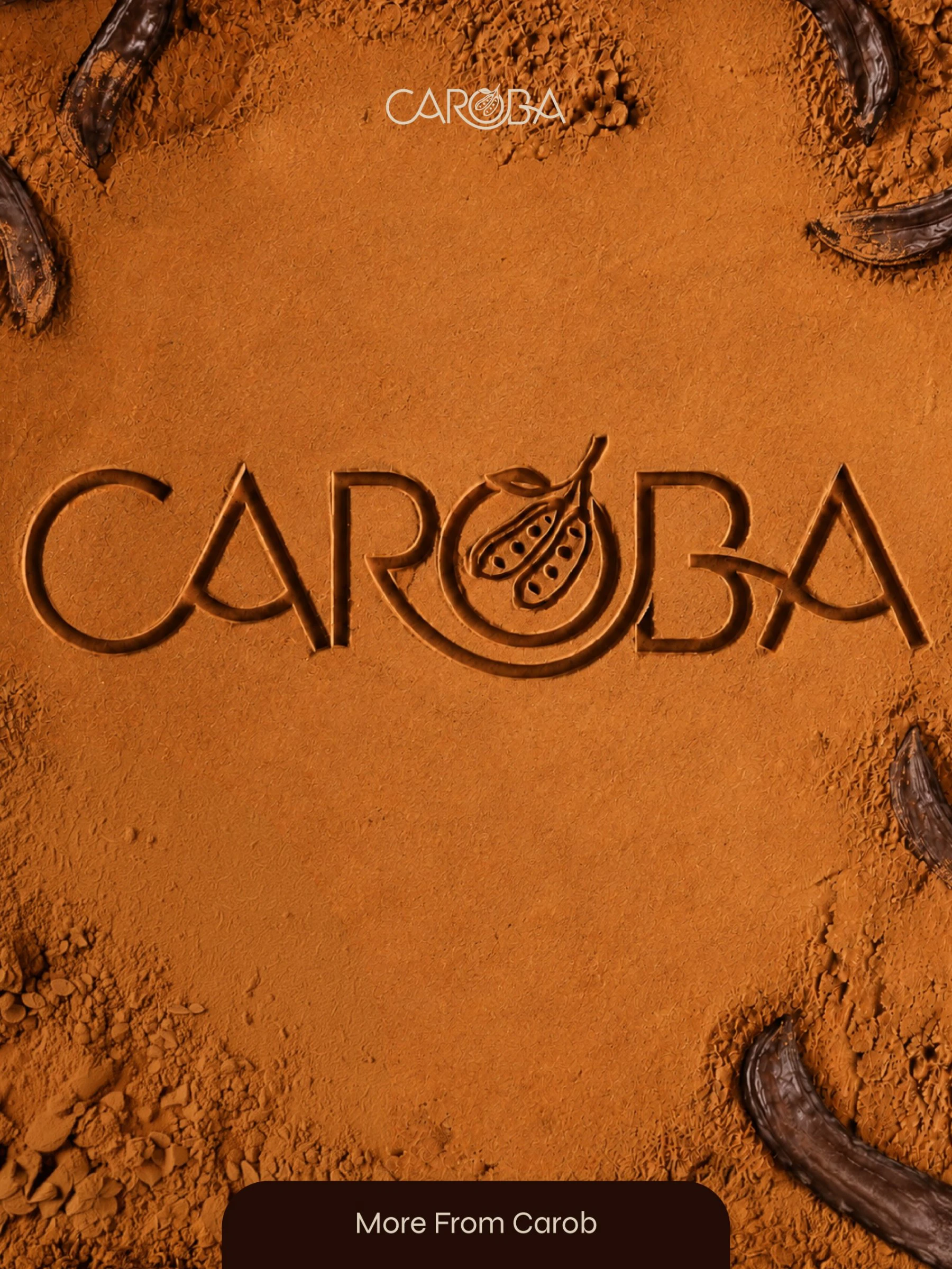 caroba Logo with Carob powder background